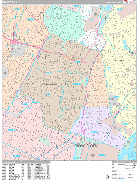 Mount Vernon City Wall Map Premium Style